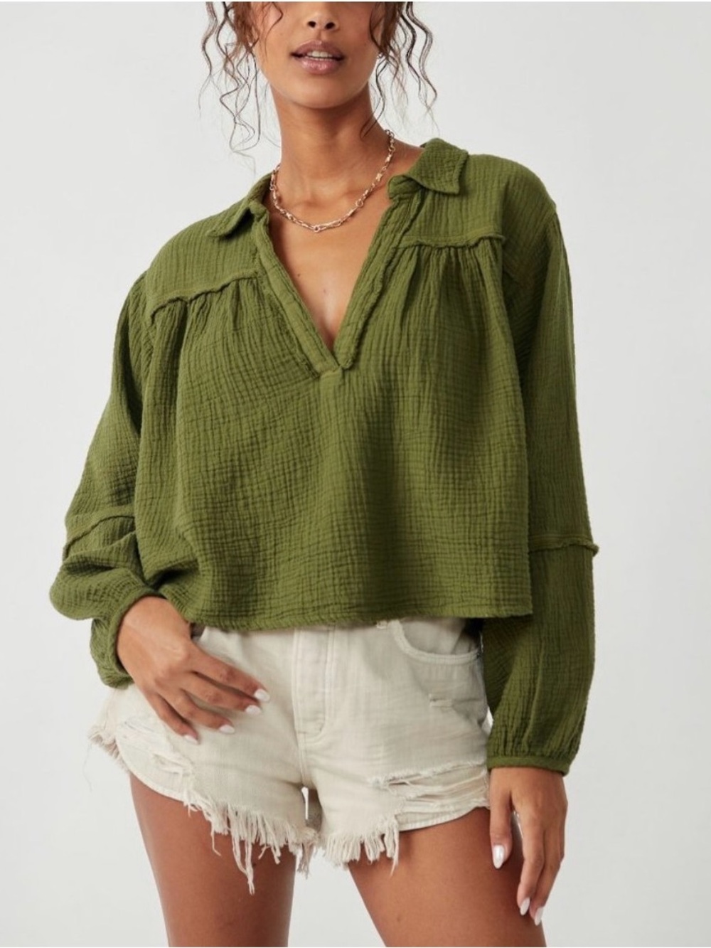 Free People Yucca Double Cloth Blouse size Medium, EUC!